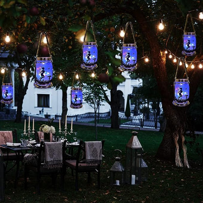 4 Pack Solar Fairy Lantern for Garden Decorations -Mothers Day Gifts for Mom Women Grandma Birthday Outdoor Ornaments Decorations Hanging Lamp Frosted Glass Jar with Stake for Yard Patio Lawn