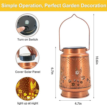 Birthday Gifts for Women, Solar Lanterns Outdoor Waterproof, Hummingbird Garden Decor Metal Hanging Decorative Solar Lights for Patio Yard Lawn Backyard Porch, Gardening Gifts for Women Mom Grandma