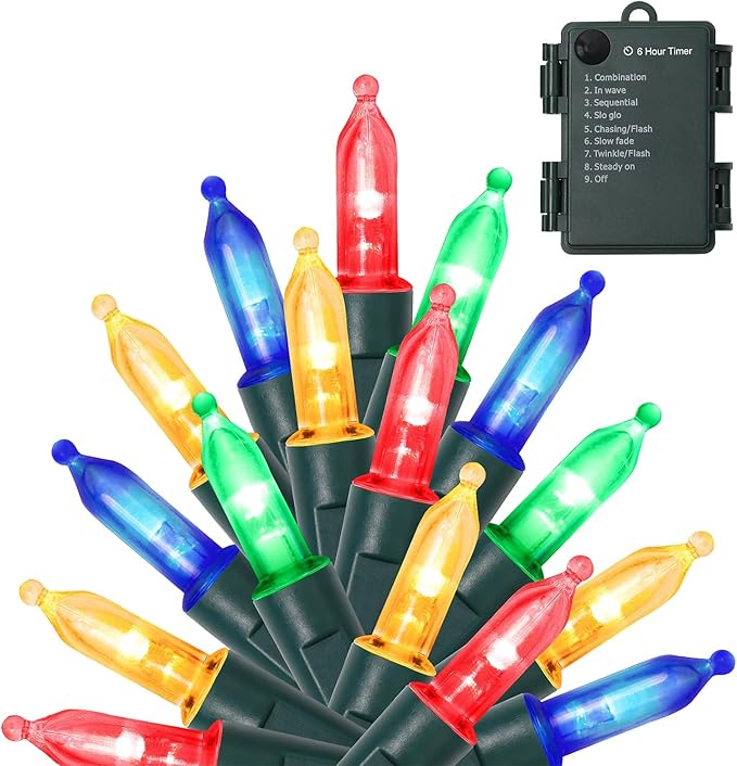 50 LED Christmas Twinkle Lights, 16ft Waterproof for Porch
