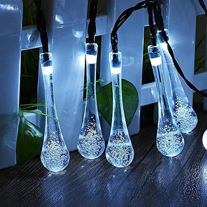 Solar String Light Outdoor Waterproof Solar Drop Lights,Water Drop Fairy Lights 13ft 20LEDs Solar Light with 8 Modes Solar Party Lights for Garden,Christmas Decorations (20ft 30LED White)