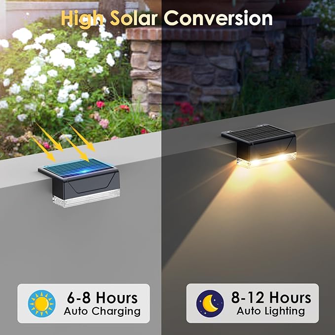 Solar Fence Lights Outdoor - 3000/4000/6000K 3 Mode, IP65 Waterproof Fence Lights Solar Powered, Dusk to Dawn Solar Light for Outside, Backyard/Step/Patio/Deck/Stair Railings and Wall (12 pack)