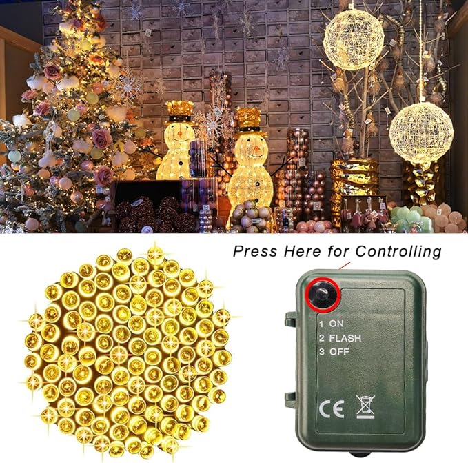 Warm White Battery Powered String Lights, 4 Pack Total 66.6 FT 200 LED Christmas String Lights for Indoor Outdoor Decoration, Twinkle Fairy Light for Classroom Dorm Bedroom Xmas Tree Party Decoration
