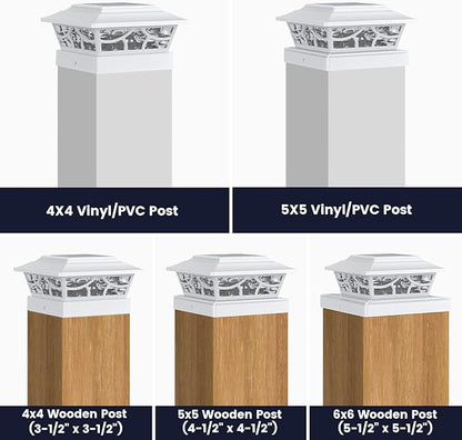 SIEDiNLAR Solar Post Lights Outdoor 4 Modes Deck Fence Post Cap Light for 4x4 5x5 6x6 Vinyl Wooden Posts Patio Garden Decor, Warm White & Cool White Dynamic Lighting White (6 Pack)