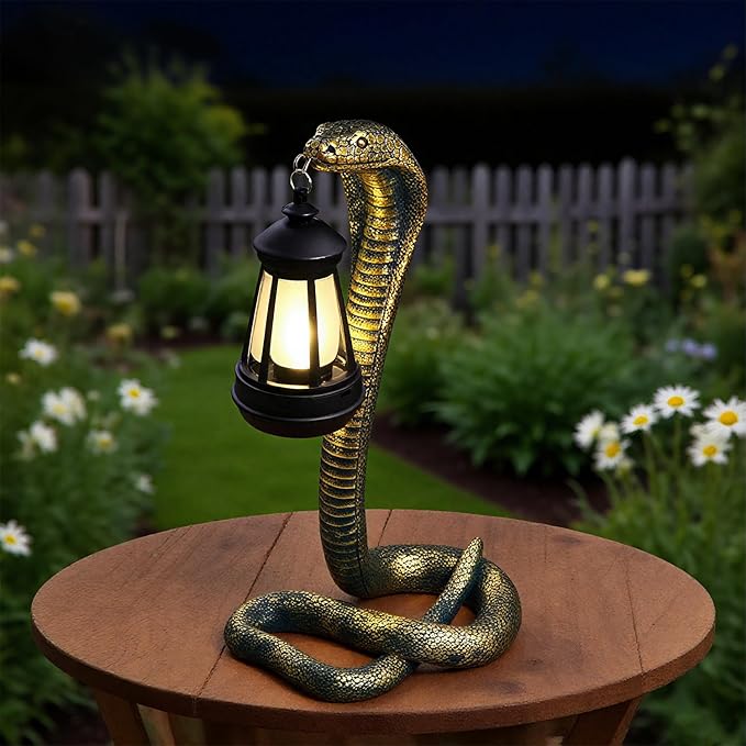 Solar Lantern Outdoor Snake Statues Garden Decoration, Yard Art Lawn Decor for Porch, Patio, Balcony, Housewarming Gifts for Birthday, Father's Day, Halloween(Bronze-Colored)