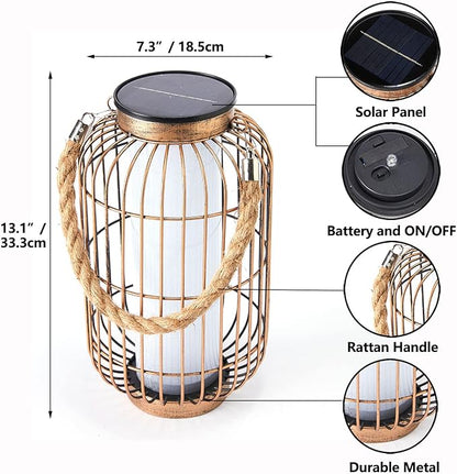 pearlstar Large Solar Powered Lantern Outdoor-Heavy Duty Metal Hanging Lights Decorative Solar Table Lamp Waterproof for Outside Patio Yard Garden Porch Tabletop Decor (Copper) (Pack of 4)