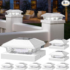 8-Pack Cool White Patio Post Cap Lights, Solar LED