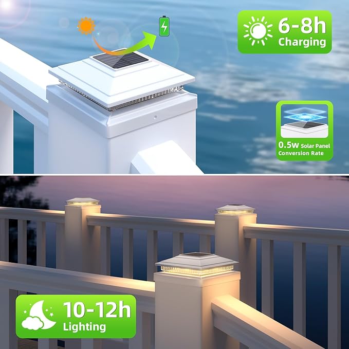 White Solar Fence Post Caps 16-Pack, Fence LED