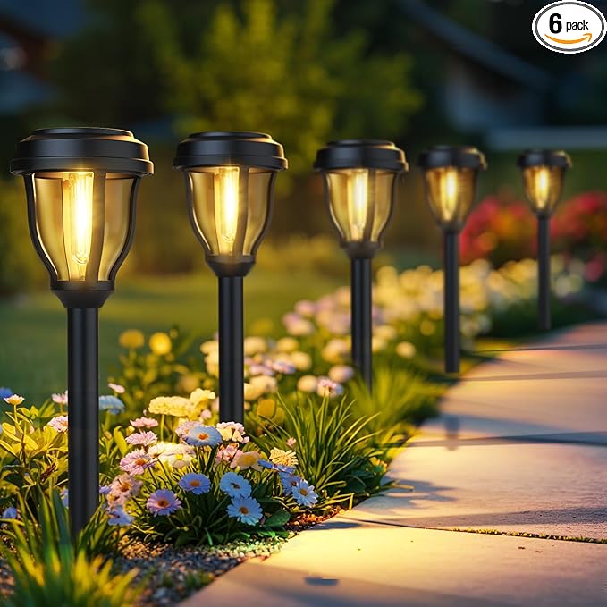 6-Pack Solar Pathway Lights, Waterproof LED Driveway Lights