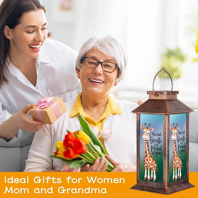 Solar Hanging Lanterns, Bronze, Little Giraffe Pattern, Waterproof, Solar LED, Ideal for Garden Decor, Patio, Lawn, Porch