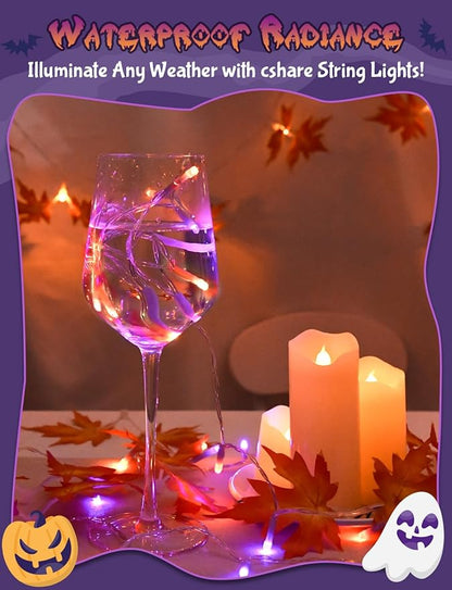 Halloween String Lights Battery Operated With Timer, Orange and Purple Outdoor 9.8ft 30LED, Decorations for Party Yard Pathway Indoor Outdoor