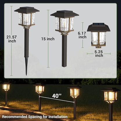 XMCOSY+ Solar Pathway Lights Outdoor, 2-Tone LED Waterproof Garden Outdoor Lighting for Yard Stainless Steel & Glass Solar Powered Landscape Walkway Driveway Decor (4 Pack, Warm White)