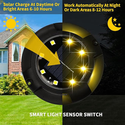 Solar Ground Lights Outdoor Waterproof, 8 Pack 12 LEDs Solar Garden Disk Lights Landscape Lighting for Outside Pathway Deck Yard Patio Lawn Driveway Walkway Deco (Warm Lights)