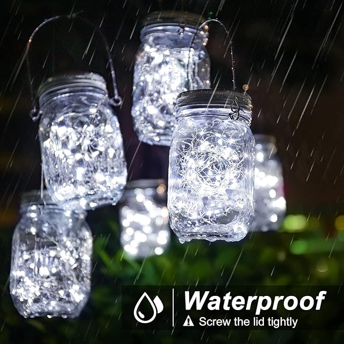 6-Pack Outdoor String Lights, Cool White Waterproof LED