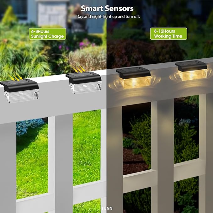 TIJNN Solar Deck Lights, Outdoor Lighting Solar Fence Light Waterproof Backyard Essentials Patio Decor,for Outdoor Stairs, Step, Fence, Yard, Patio- 6 Pack