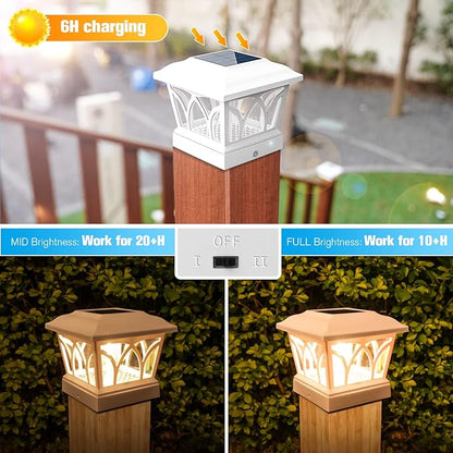 VOLISUN Solar Post Cap Lights Outdoor 4Pack, with Edison LED Bulbs, 2 Brightness Setting, Fence Post Lights Solar Powered for Garden Fence Deck Mailbox Yard Porch, Fits 4x4 6x6 Posts(Slate White)