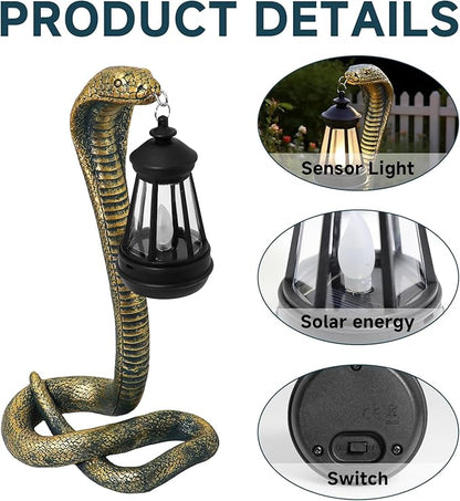 Solar Lantern Outdoor Snake Statues Garden Decoration, Yard Art Lawn Decor for Porch, Patio, Balcony, Housewarming Gifts for Birthday, Father's Day, Halloween(Bronze-Colored)