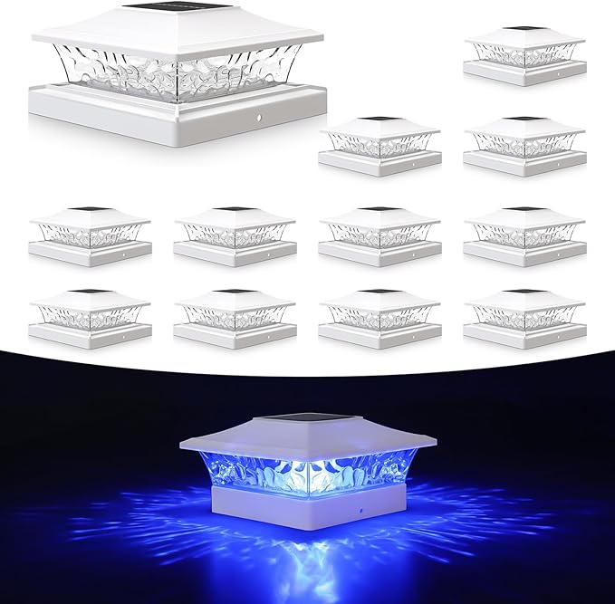 VOLISUN Solar Post Cap Light 12Pack White: RGB Color Changing - Fence Post Lights Solar Outdoor Waterproof for 4x4 x5 x6 WoodenVinyl Post