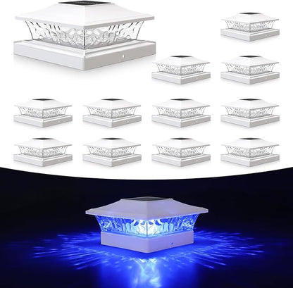 VOLISUN Solar Post Cap Light 12Pack White: RGB Color Changing - Fence Post Lights Solar Outdoor Waterproof for 4x4 x5 x6 WoodenVinyl Post