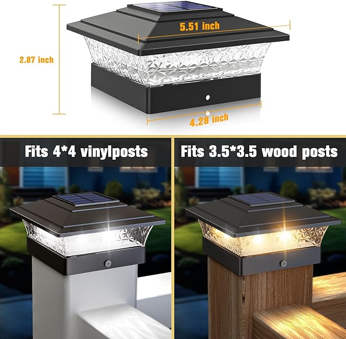 12-Pack Cool White Patio Post Cap Lights, Solar LED