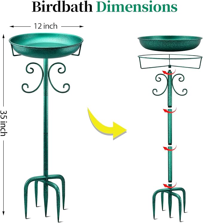 Freestanding Bird Bath, Heavy-Duty Metal