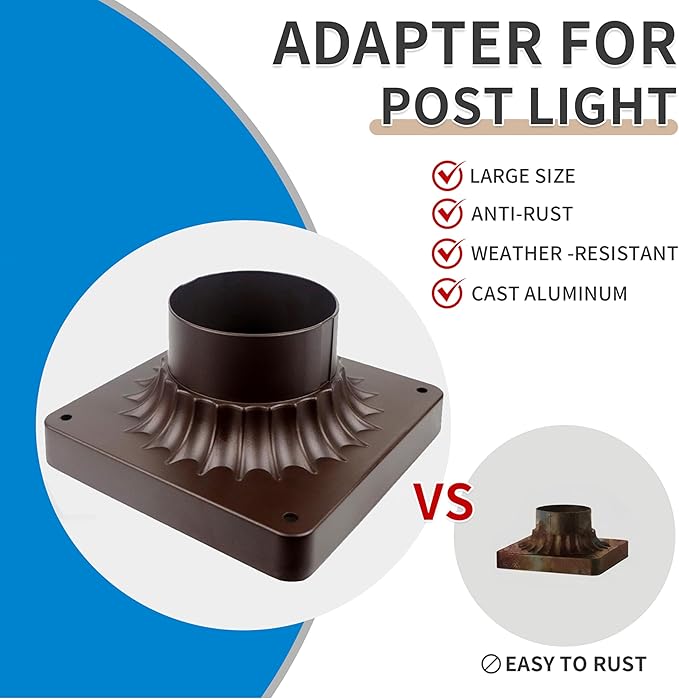 Pier Mount Adapter 2 Pack, Cast Aluminum Outdoor Post Light Base for 3" Post Light Fixtures, Parts Kits Included, 5.6" W*5.6" L*2.9" H in Bronze Finish