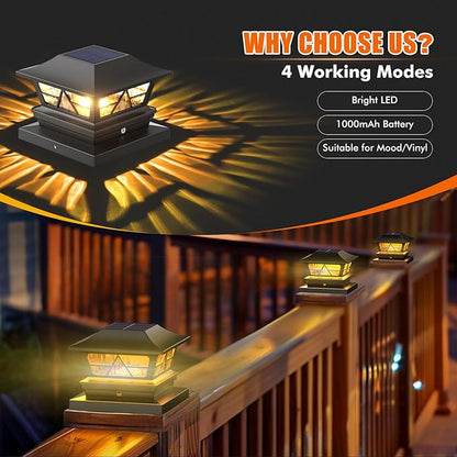 Viewsun Solar Post Lights Outdoor Waterproof RGB Color Changing Modes Fence Post Cap Lights, Deck Post Lights Solar Powered for 4x4 5x5 6x6 Wooden or Vinyl Yard Garden Patio Decor, Black(8 Pack)