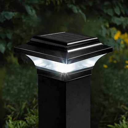 Classy Caps Imperial Solar Post Cap - Black SLO82B – Fits 2"x2", 2.25"x2.25", and 2.5"x2.5" Post Sizes, High-Performance Solar LED, Durable Cast Aluminum Construction, Warm & Cool Light Modes
