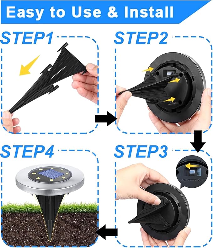 12-Pack Flat Solar Driveway Lights, Waterproof LED