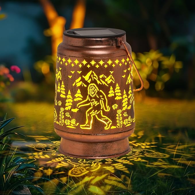 KIKUSUI Solar Bigfoot Lanterns Outdoor Waterproof Hanging, Sasquatch Gifts for Mom Women Dad Men, Metal Decorative LED Lanterns for Yard, Patio, Lawn, Tabletop, Pathway, Landscape, Garden Decor