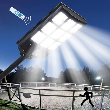 Solar Street Lights Outdoor, IP67 Waterproof Wall-Mounted LED Flood Light with Motion Sensor & Remote Control - Auto Dusk to Dawn Security Lighting for Patio, Garden, Garage, Courtyard