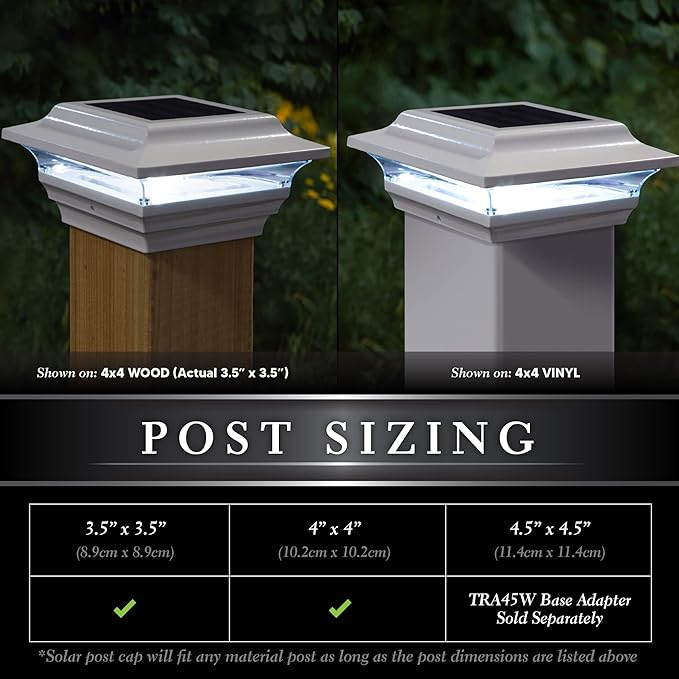 Classy Caps SL211W 4x4 Imperial Solar Post Cap, White – High-Performance LED Lights, Durable Cast Aluminum, Warm and Cool Light Modes, Fits 4"x4" or 3.5"x3.5" Posts, Ideal for Decks, Fences