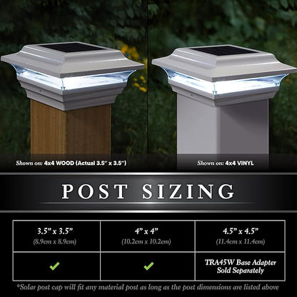 Classy Caps SL211W 4x4 Imperial Solar Post Cap, White – High-Performance LED Lights, Durable Cast Aluminum, Warm and Cool Light Modes, Fits 4"x4" or 3.5"x3.5" Posts, Ideal for Decks, Fences