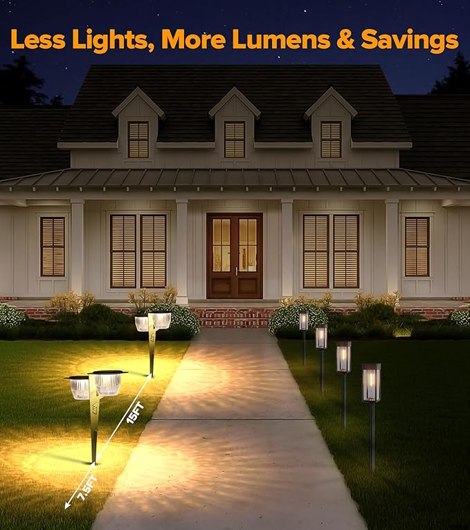 Solar Pathway Lights Outdoor, Dual Head Pathway Lights, Brighter 500 lumens with 2-in-1 Solar and USB Charging Modes, IP65 Waterproof, Garden Lights for Lawn Patio Walkway, Green-2 Pack