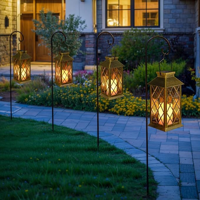 2Pack 10" Outdoor Solar Lanterns Waterproof Garden Patio Lantern Lights Flickering Candle Mission for Outside, Party, Yard, Lawn, Mothers Day Gifts Garden Gifts for Mom Women (Antique Green Bronze)