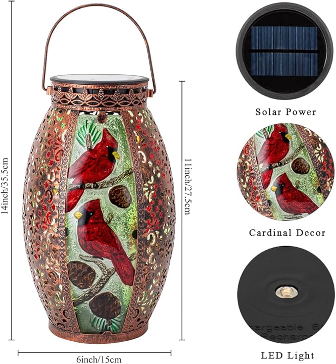 STARSOUL Solar Lantern Outdoor Waterproof, Hanging Solar Lantern for Patio Yard Decor, Cardinal Garden Decor, Cardinal Gift for Women Mom Grandma