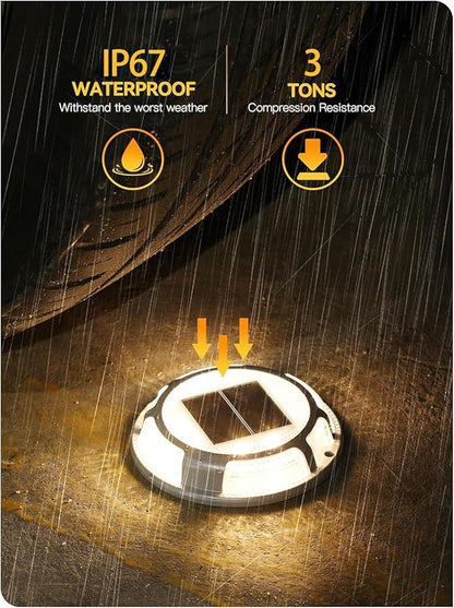 Solar Driveway Lights Dock Lights Waterproof 4 Pack, 2 Colors in 1 Outdoor LED Solar Deck Light, Solar Powered Walk Way Light Road Marker for Warning Stair Pathway Patio(Warm & Cool)