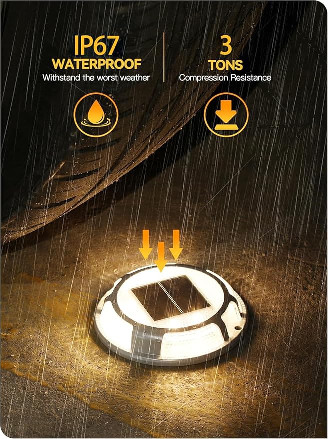 Solar Driveway Lights Dock Light Waterproof 12 Pack, 2 Colors in 1 Outdoor LED Solar Deck Lights, Solar Powered Walk Way Lights Road Marker for Warning Stair Pathway Patio (Warm & Cool)