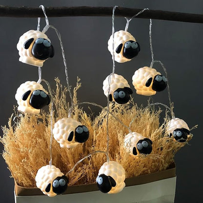 Cute Painted Sheep Night Light LED Sheep Ornaments String Lights Black Sheep Fairy Light Battery Powered Indoor Outdoor Party Decor Night Light (10LED, Black Sheep)