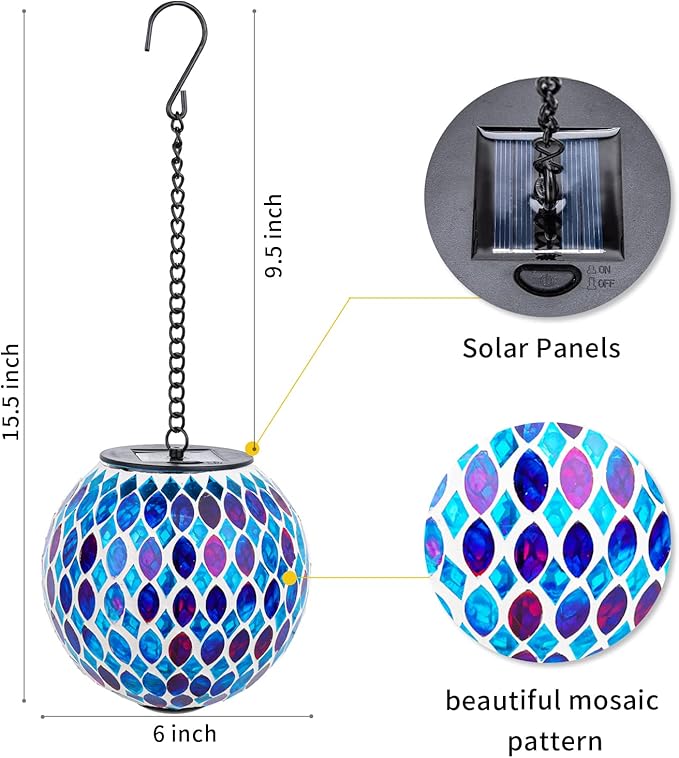 Classic Mosaic Solar Lanterns for Patio, Waterproof LED