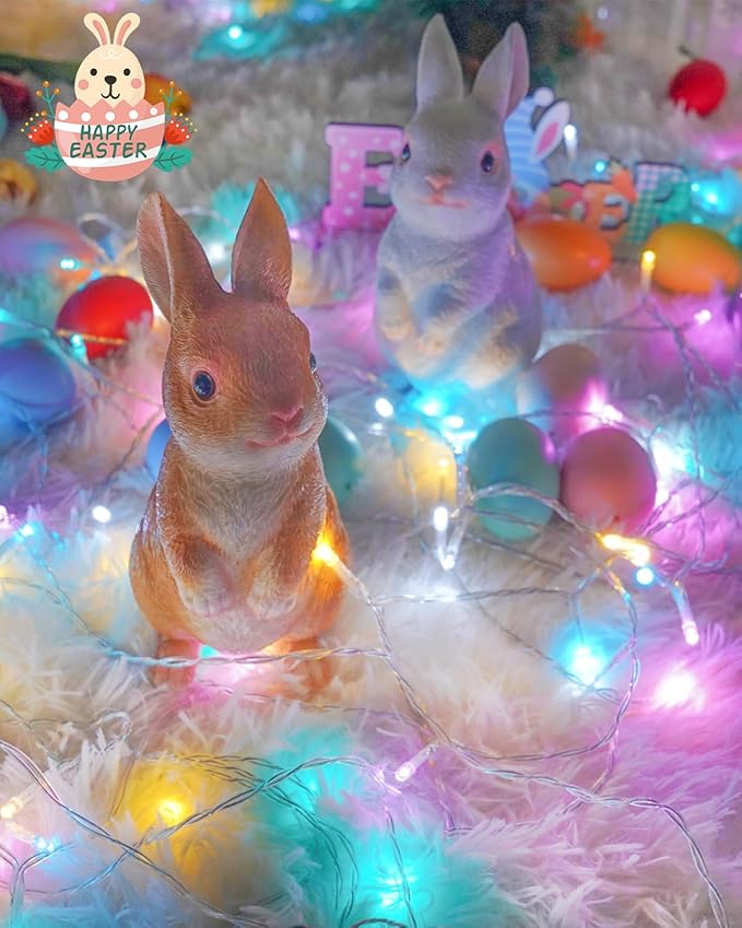 Easter Lights Battery Operated Twinkle Lights, 2 Pack 33FT 100LED Multicolor easter String Lights, 8 Modes Waterproof Pastel Light Indoor Outdoor, Fairy Lights for Room Garden Party Easter Decorations