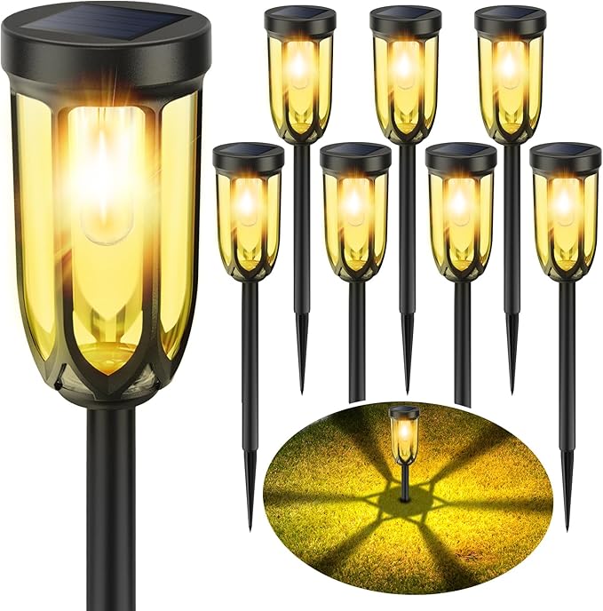 Solar Lights Outdoor 8 Pack, Solar Pathway Lights, Solar Lights Outdoor Waterproof IP65, Bright Auto On/Off Garden Lights, Solar Landscape Lights for Driveway Walkway Lawn Yard (Warm White)