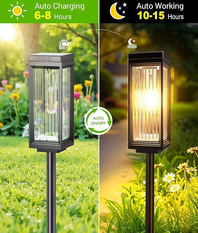 2 Pack Solar Pathway Lights Outdoor, Upgraded Solar Lights Outdoor Waterproof, Bright Up to 15 Hrs Auto On/Off Garden Light for Yard Patio Lawn Path Walkway Driveway Outside Decor