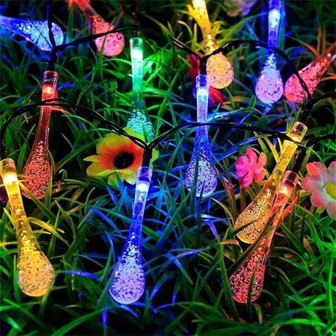 Solar String Light Outdoor Waterproof Solar Drop Lights,Water Drop Fairy Lights 13ft 20LEDs Solar Light with 8 Modes Solar Party Lights for Garden,Christmas Decorations (20ft 30LED Multi)