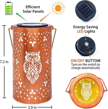 Owl Solar Lanterns Outdoor Waterproof Hanging Solar Lights Owl Gifts for Women Men Metal Decorative LED Owl Lanterns for Garden Decor,Yard,Patio,Lawn,Tabletop,Pathway,Landscape