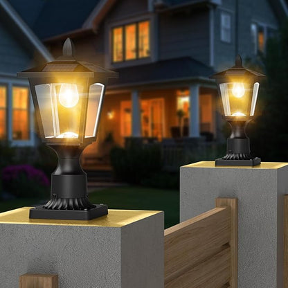 Greluna Solar Lamp Post Lights Outdoor, 3000K Dusk to Dawn Waterproof Post Lights with Pier Mount Base, Decorative Solar Lamp for Garden, Yard, Landscape, Pole, Pillar(Warm White)
