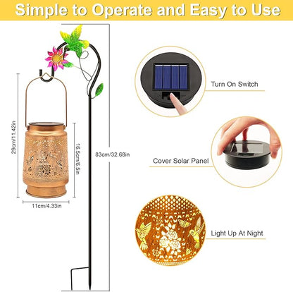 Solar Lanterns Outdoor with Shepherd Hook - Waterproof Hummingbird Garden Decor, LED Hanging Lights Metal Decor for Yard, Patio, Porch, Lawn, Tabletop - Perfect Christmas Gift for Women, Mom, Grandma