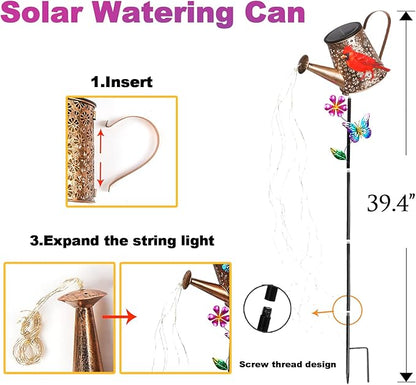 Solar Watering Can with Lights Outdoor Garden, 41in Large Red Cardinal Garden Stake Lights, Waterproof Decoration for Yard Lawn Pathway, Gifts for Mom Grandma Women Birthday Gardening Gift
