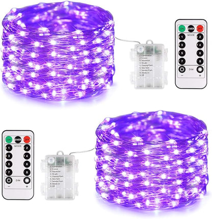 2-Pack 66ft Christmas LED String Lights, Waterproof Timer Lights