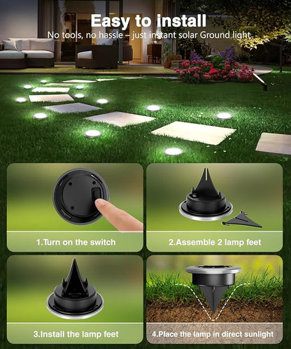 Mini Solar Ground Lights 12 Pack, Solar Lights Outdoor Waterproof, Solar Garden Lights Outdoor Landscape Lighting for Pathway Walkway Patio Yard Driveway, Cold White