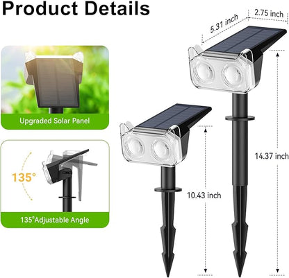 LETMY Solar Spot Lights Outdoor Waterproof with 2 Bigger LED, Auto ON/Off 135°Adjustable Solar Lights Outdoor, 2-in-1 Wall Lights Landscape Spotlights for Tree Pathway Garden Decor 2Pack (RGB Light)